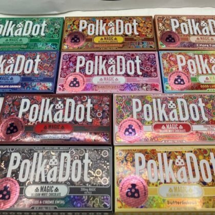 Polkadot Shroom Bars
(25) pcs. $325 ( $13 each)
(50) pcs. $600 ($12 each)
(100) pcs. $1,100 ($11 each)
Flavors
- Peppermint Chocolate Crisp
- Torrone Delight
- S’more Fun
- Krispy Chocolate Crunch
- Forbidden Fruit Loop
- Good luck Charms
- Caramel Peanut Twist
- Cinnamon French Toast
- Cookies & Creme Swirl
- Butterlicious
2-day USPS and 3% money transfer is included in the price