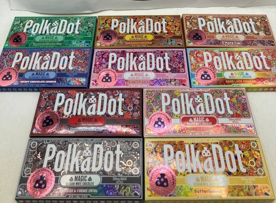 Polkadot Shroom Bars
(25) pcs. $325 ( $13 each)
(50) pcs. $600 ($12 each)
(100) pcs. $1,100 ($11 each)
Flavors
- Peppermint Chocolate Crisp
- Torrone Delight
- S’more Fun
- Krispy Chocolate Crunch
- Forbidden Fruit Loop
- Good luck Charms
- Caramel Peanut Twist
- Cinnamon French Toast
- Cookies & Creme Swirl
- Butterlicious
2-day USPS and 3% money transfer is included in the price